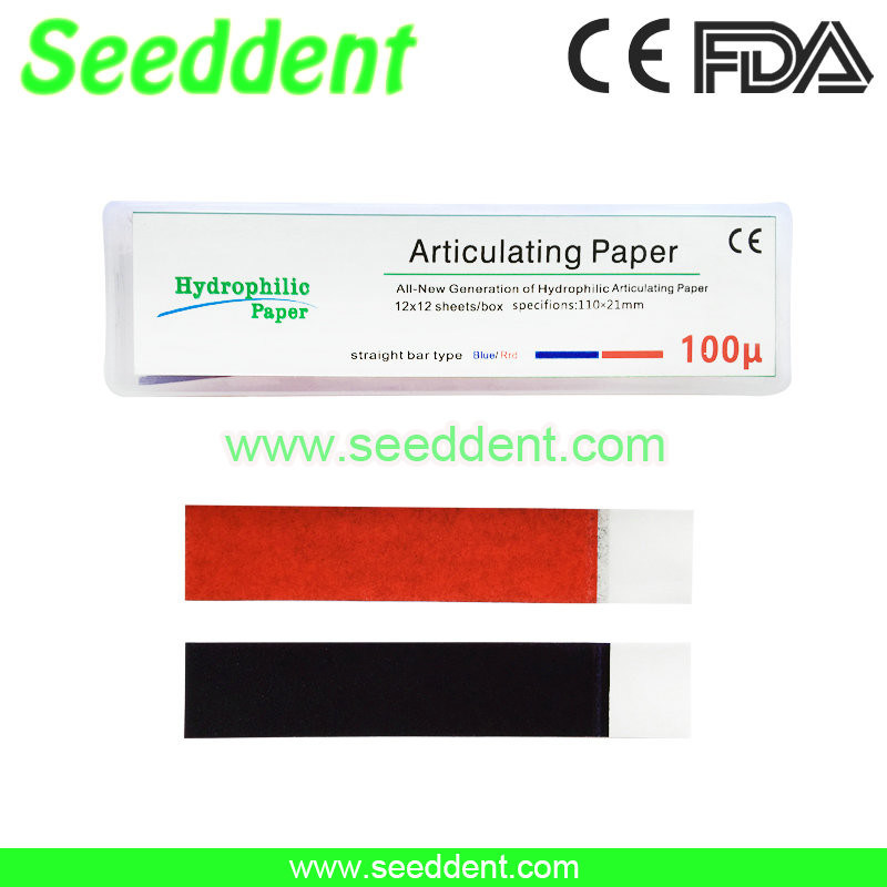 Straight Type Blue and Red Hydrophilic Dental Articulating Paper