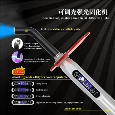 Clinic Dentist Dedicated Dental Materials Products Light Cure New Mode Adjustable Power Metal LED 1 SEC Curing Light supplier
