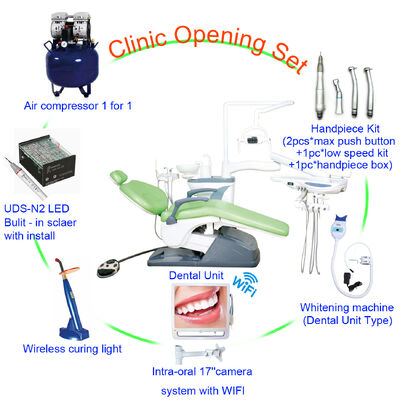 New 3 memory position and import water air tube Dental Unit with air compressor, scaler,curing light SE-M037 set supplier