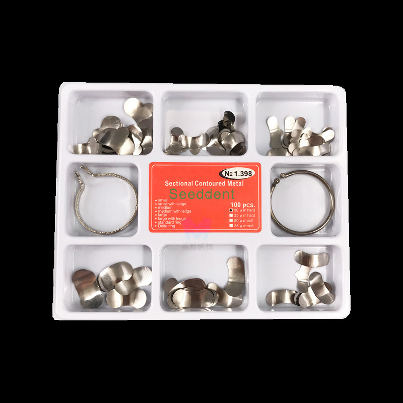 No. 1.398 Dental Sectional Contoured Metal Matrices Kit / Stainless Matrix Band Kit 35um hard + 2 rings